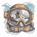 snowboarding goggles with reflection of a jumping snowboarder in the lens tattoo design idea