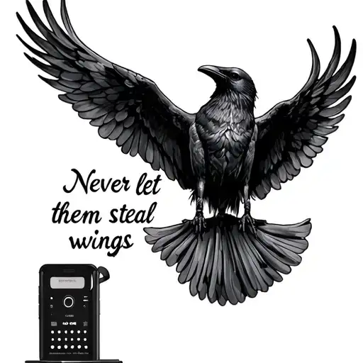 whole leg, with a raven to write the inscription "never let them steal your wings", lady gaga from the video telephone,  tattoo design idea