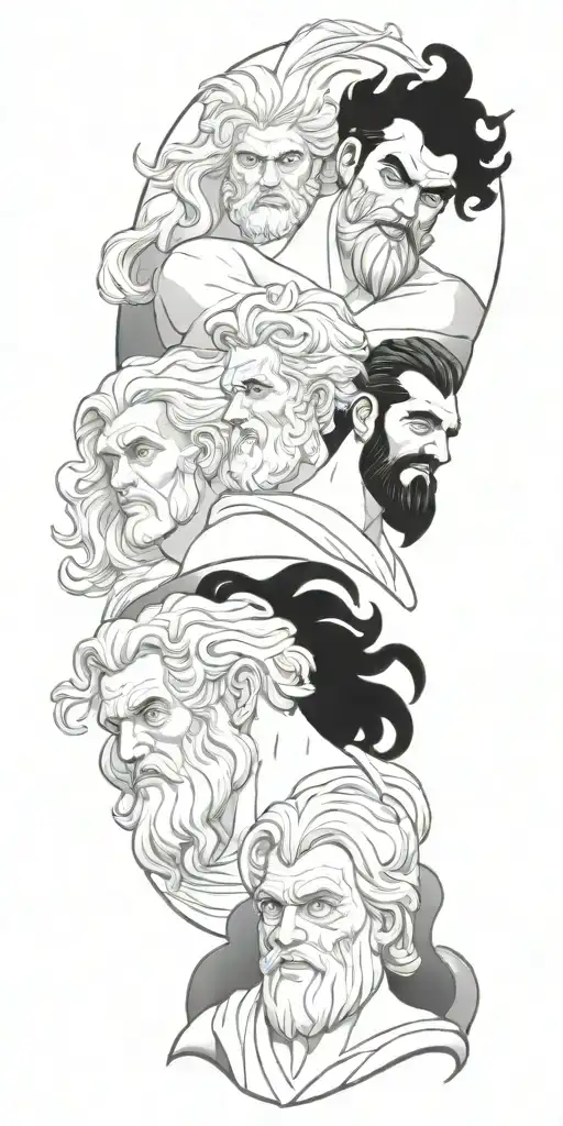 zeus, poseidon, and hades greek god tattoo design idea