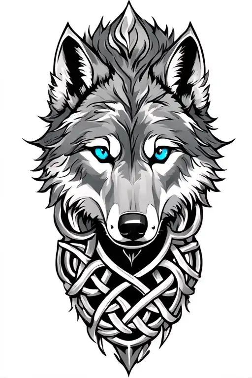 wolf with blue eyes on armor tattoo design featuring Celtic trinity knot  tattoo design idea