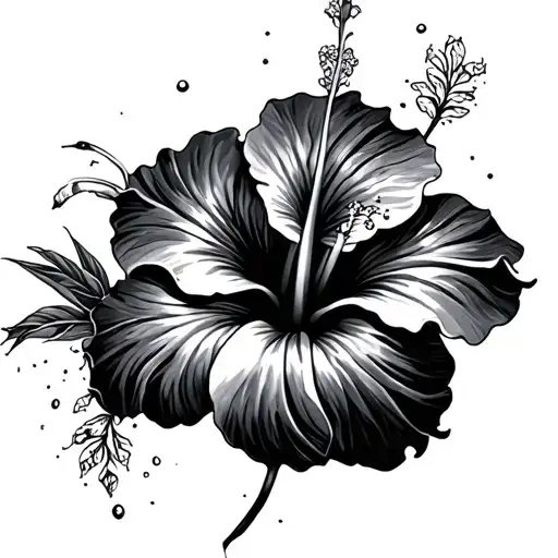 postage stamp with hibiscus flower coming out and beach themed tattoo design idea