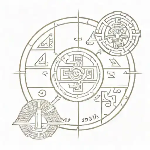 A Mayan calendar incorporating Egyptian hieroglyphics and Venezuelan symbols tattoo design idea
