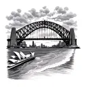 please tattoo design medium size with sydney harbour bridge and real beach Maroubra and opera house and Centre point tattoo design idea