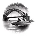 please tattoo design medium size with sydney harbour bridge and real beach Maroubra and opera house and Centre point tattoo design idea