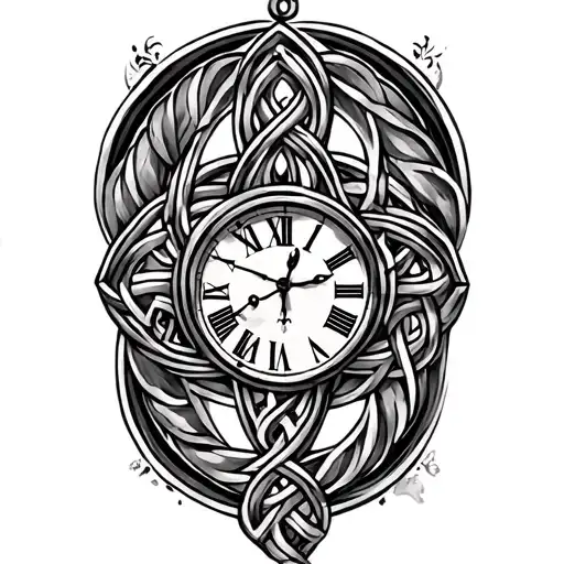 Celtic trinity knot clock face tattoo design idea