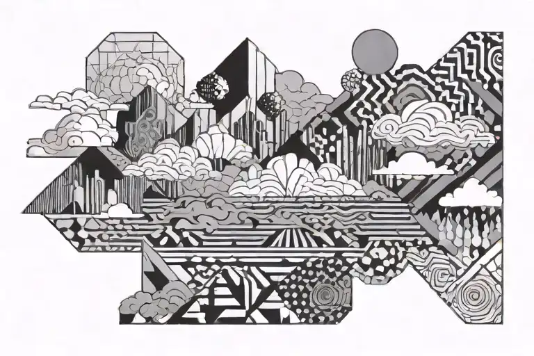 grayscale microrealism with thin lines of black and white clouds tattoo design idea