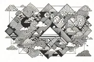 grayscale microrealism with thin lines of black and white clouds tattoo design idea