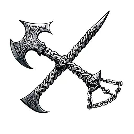 The ax of Perun on the chain from the collarbone to the collarbone on the chest tattoo design idea