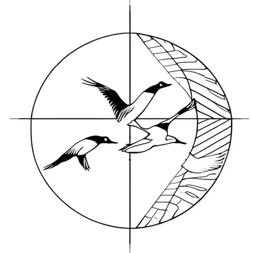 flying geese with geometric golden ratio spiral tattoo design idea