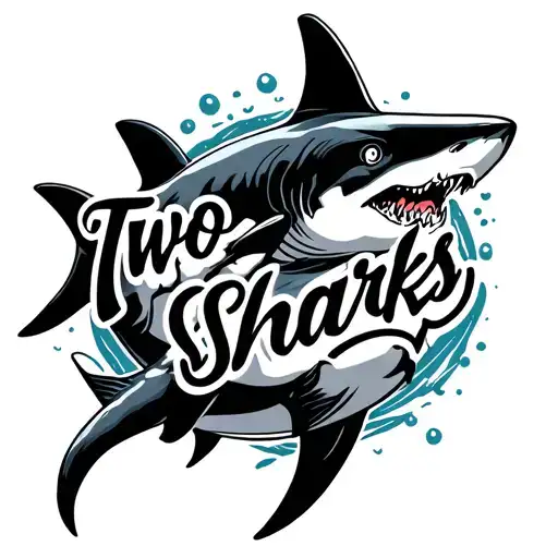 the text “Two sharks” written in the scandilover script font, it needs to be elegant handwritten, thin,not to readable tattoo design idea