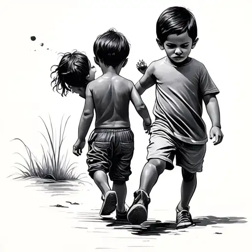 mammas boy child walking tattoo design idea