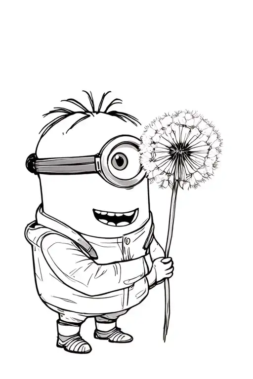 a minion holding dandelion flower tattoo design idea