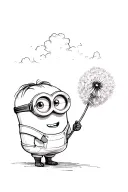 a minion holding dandelion flower tattoo design idea