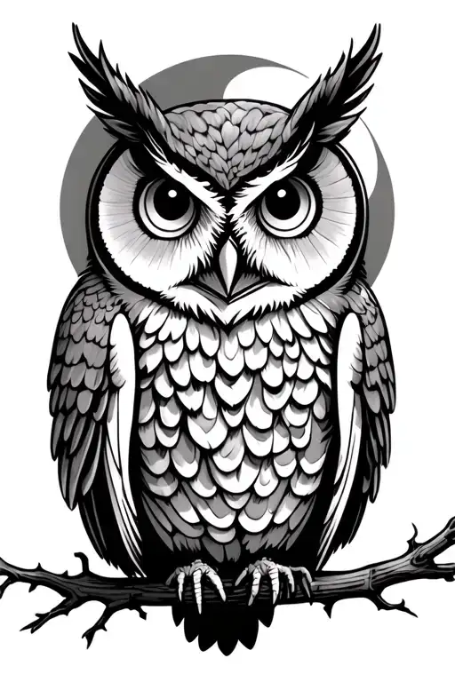 simple owl and moon tattoo design idea