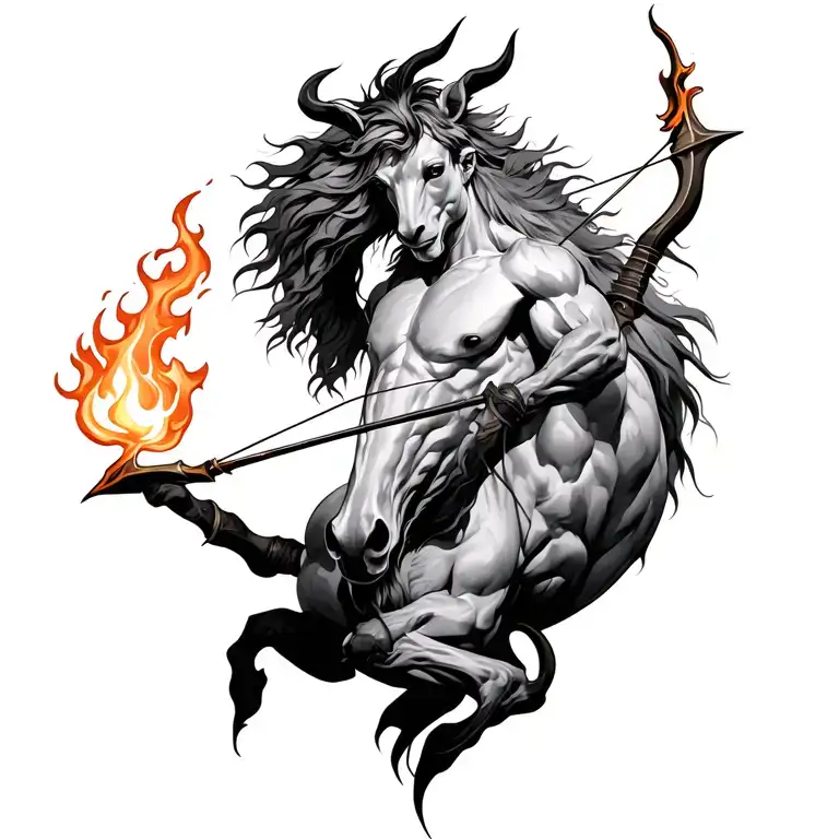 centaur archer with fire element tattoo design idea