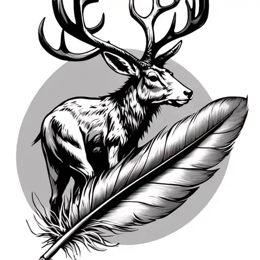 Jackalope standing on a feather tattoo design idea