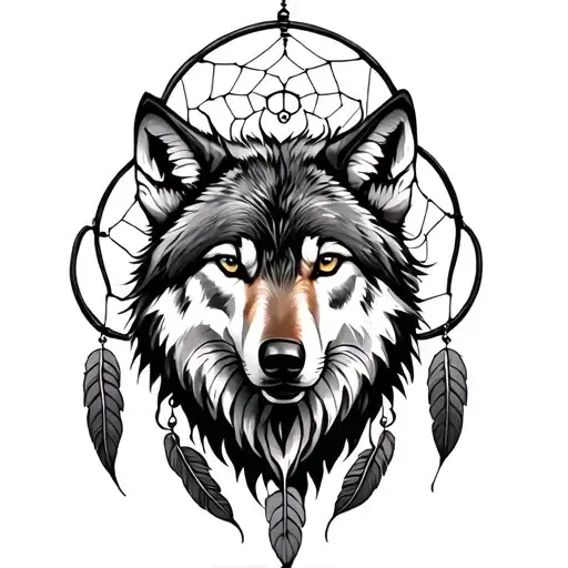 Wolf Dreamcatcher tattoo design idea