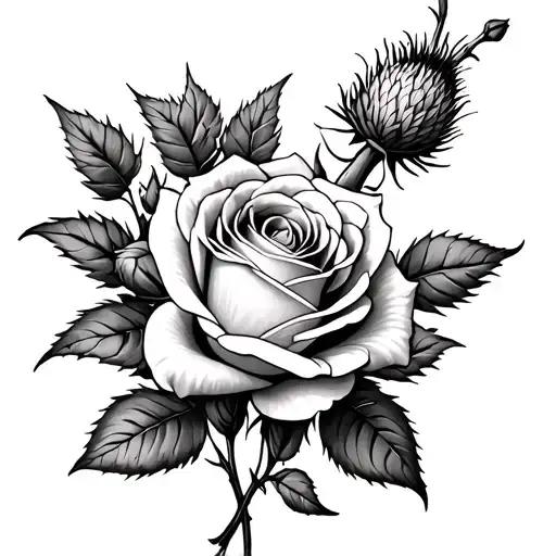 Rose And Thistle Entwined tattoo design idea
