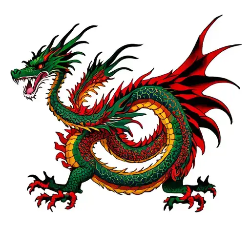 Bohemian Rhapsody Cover Art inspired dragon surrounded tattoo design idea