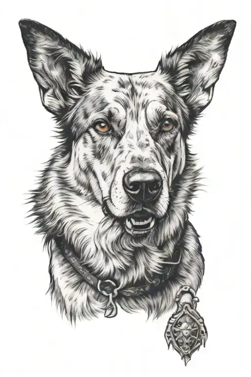 blue hiller with black patch of fur area on left eye. old dog tattoo design idea