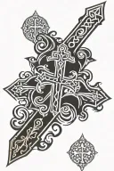 Cross of Jerusalem with the signs of the Evangelists tattoo design idea