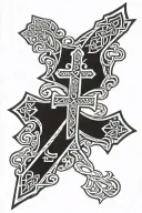 Cross of Jerusalem with the signs of the Evangelists tattoo design idea