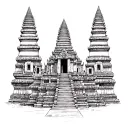Ankgor Wat, front view, three towers. Middle tower is the biggest with the other two being smaller. Khmer style & decor tattoo design idea