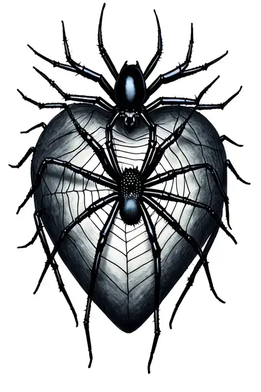 heart spider web and balck widow spider tattoo design idea