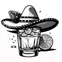 tequila shot with lime and sombrero de paja tattoo design idea