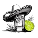 tequila shot with lime and sombrero de paja tattoo design idea