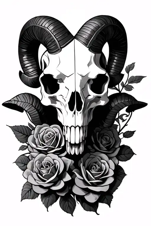 Ram skull with roses tattoo design idea