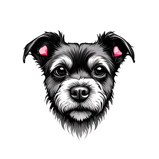 dog ear contour with heart nose print tattoo design idea