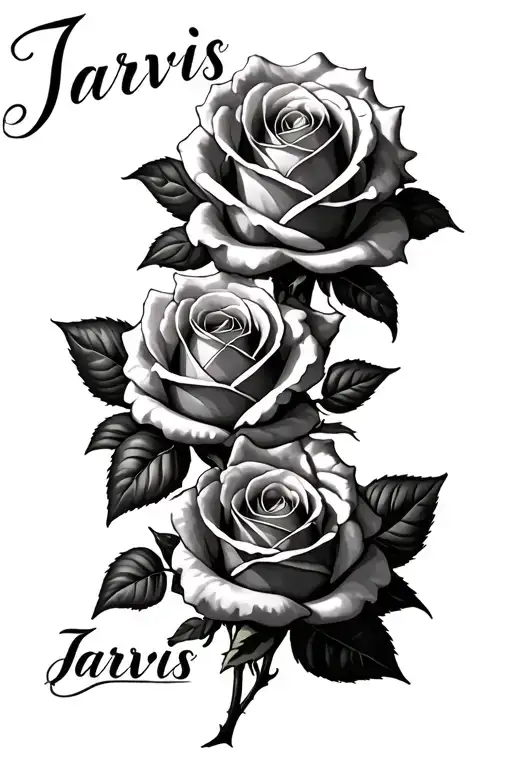 multiple roses with the last name Jarvis  tattoo design idea