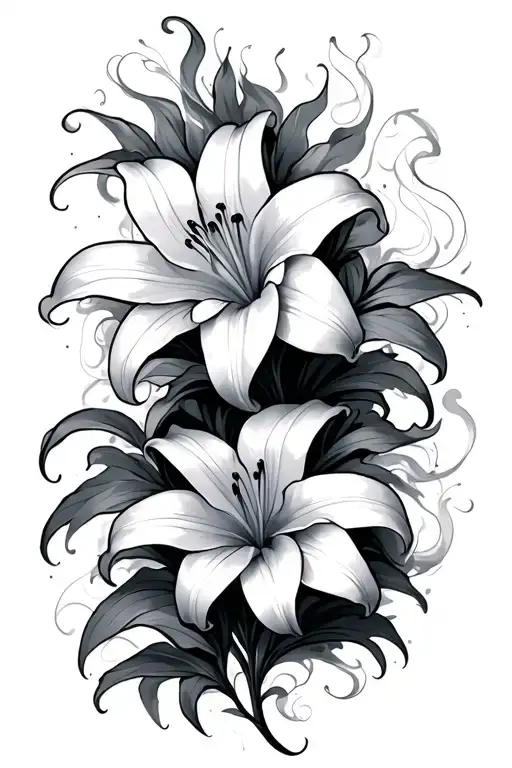 stargazer lily flowers intertwined with smoke and spaced out  tattoo design idea
