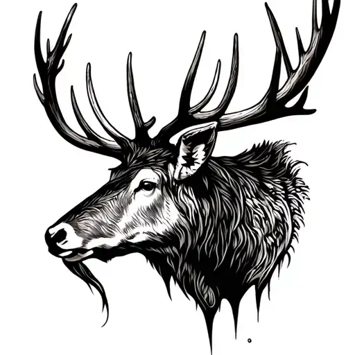 elk black with antlers tattoo design idea