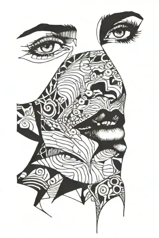 dune 2, abstract painting of jessica's face, blackwork, oldschool, traditional, in the style of picasso tattoo design idea