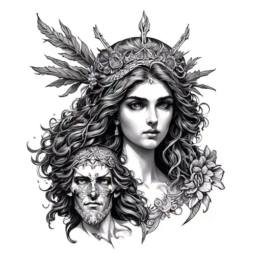 Fortuna Goddess, Aphrodite goddess and Ares god tattoo  tattoo design idea