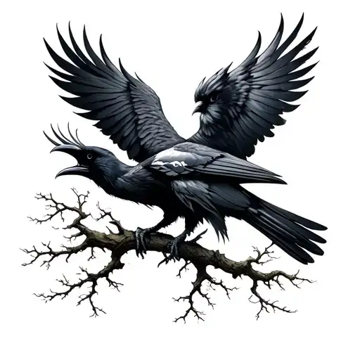 odin ravens with tree tattoo design idea