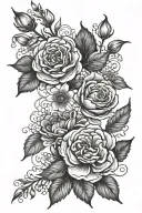 birth flowers connecting birth years with vines, January 76, May 80 October 02 March 19, October 24 tattoo design idea