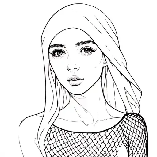 generate a tattoo of a hot girl with a sheet over her head like a ghost, wearing fishnets tattoo design idea