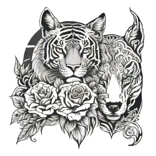 style of Warriors, watches, animals and flowers, sleeve tattoo design idea