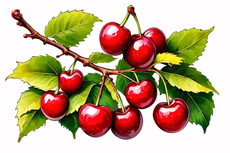cherry fruit tree branch tattoo design idea