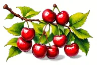cherry fruit tree branch tattoo design idea