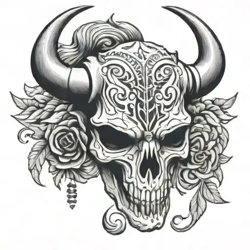 taurus, skull, stitch pattern tattoo design idea