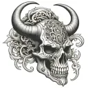 taurus, skull, stitch pattern tattoo design idea