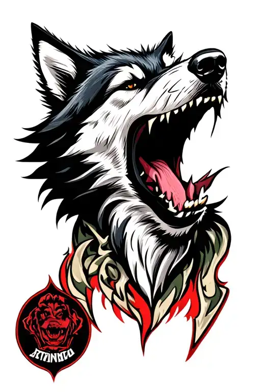 wolf angry wolf head shouting tattoo design idea