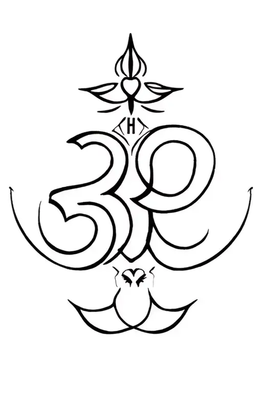 Mahadev trishul, mor pankh, om and hindu sign h letter hidden and love symbol and butterfly symbol  tattoo design idea