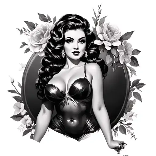very big boob pinup girl tattoo design idea