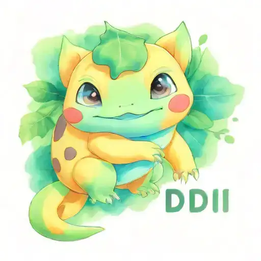bulbasaur holding a leave with the name didi on tattoo design idea