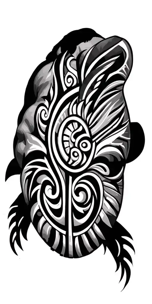  muscular male upper body model, bare chest, realistic lighting, Polynesian Maori tribal tattoo design covering right sh tattoo design idea